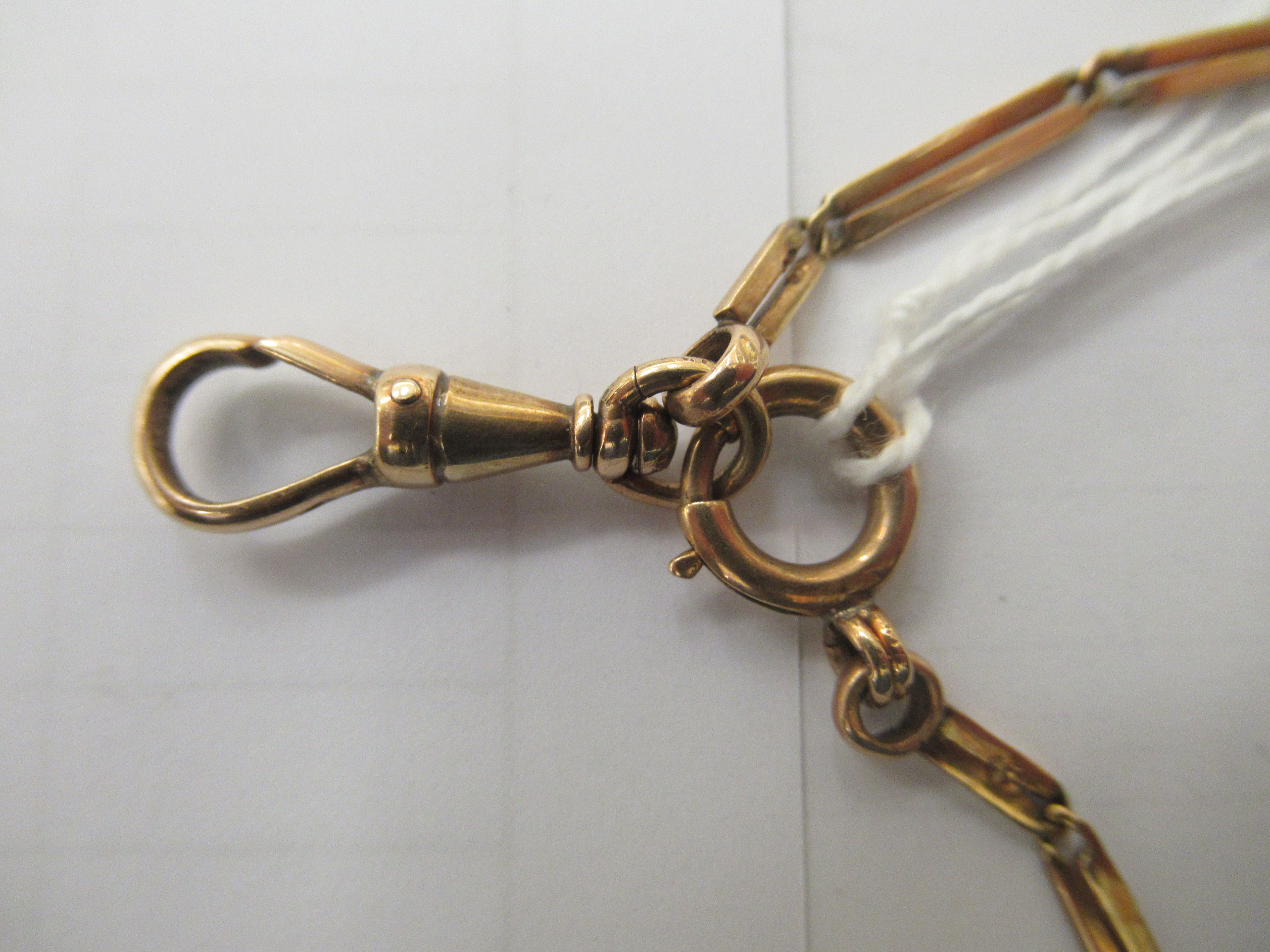 A 14ct gold double rod link half Albert, on ring bolt and dog-clip clasps - Image 2 of 2