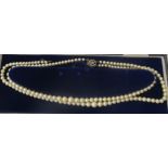 A double row graduated, cultured pearl necklace, on a bayonet clasp