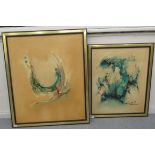 Two abstracts  oils on board  one bears an indistinct signature & dated '70  21" x 17.5" & 14" x 18"