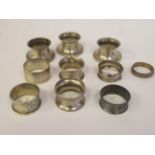 Ten various silver napkin rings  mixed marks