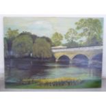 Cynthia Griffin - a view from Richmond Park with oarsmen in the foreground  oil on board  bears a