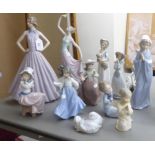 Two Lladro, seven Nao, one Nadel and two (probably) Valencian porcelain figures: to include a