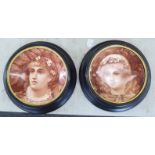 A pair of late 19th/early 20thC Continental china plates, sepia painted with portraits of young