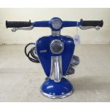 An 'as new'  blue painted and chromium plated novelty table lamp, fashioned as a Lambretta