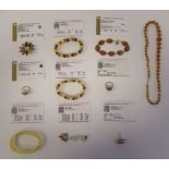 Baltic amber and Sterling silver jewellery: to include bracelets and dress rings