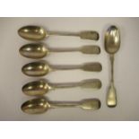 A set of six Victorian silver fiddle pattern teaspoons  London 1871