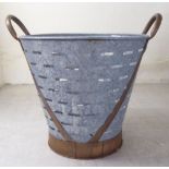 A galvanised iron and brass bound oyster bucket  14"h