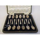 A set of twelve silver Hanoverian rattail pattern teaspoons  Sheffield 1924  cased