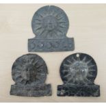 Three lead 'Fire Insurance' house plaques, each with its own series number  7"h  7"w