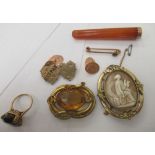 9ct gold items of personal ornament: to include a pair of rose gold engraved oval tablet and chain