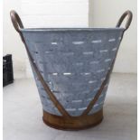 A galvanised iron and brass bound oyster bucket  14"h