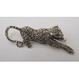 A silver coloured metal and marcasite, big cat brooch