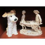 A Sylvac china model, a seated terrier  11.5"h; and a Continental porcelain centrepiece, featuring a