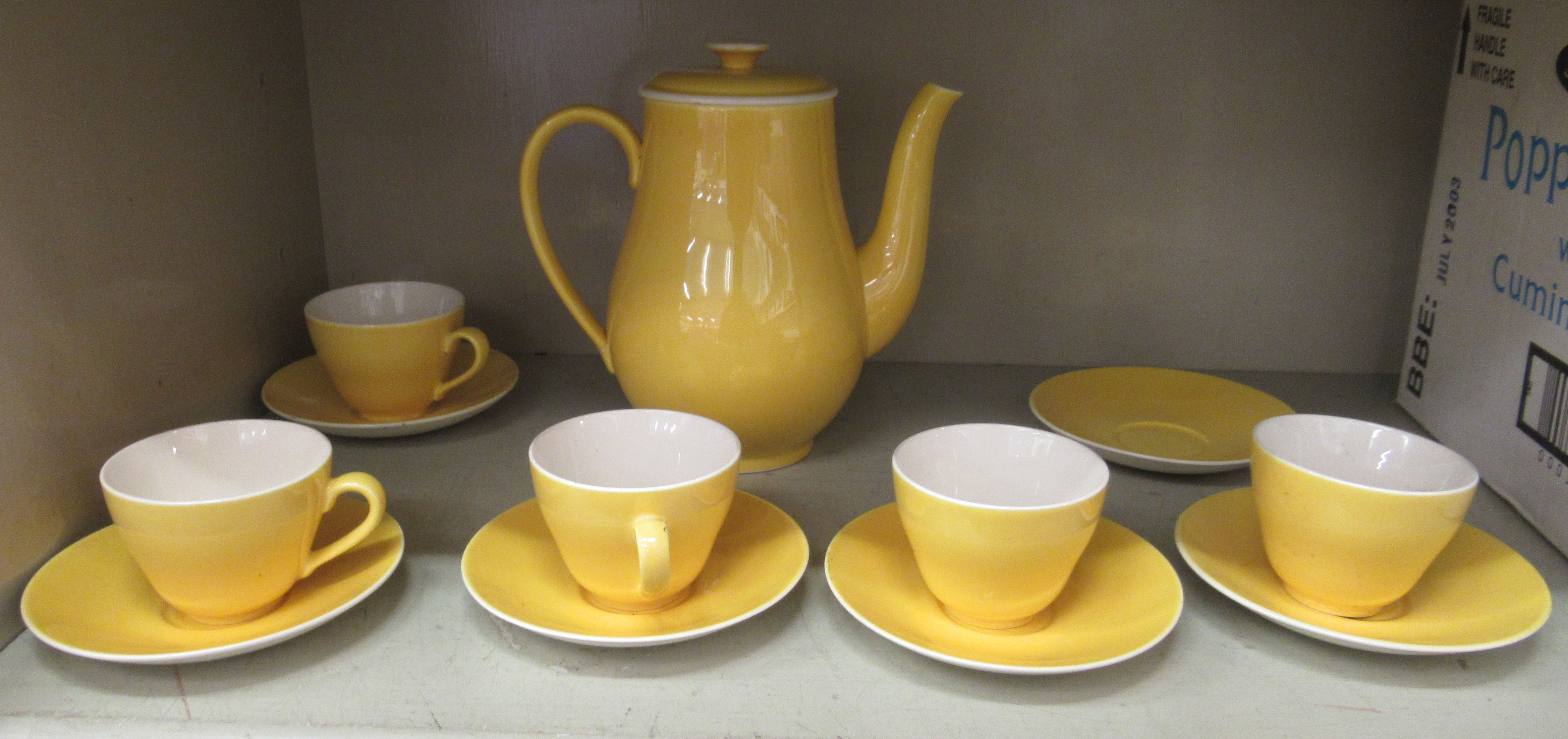 A Royal Copenhagen china Susanne pattern tea set comprising a teapot, five cups and six saucers