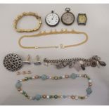 Pocket watches and items of personal ornament: to include (unmarked) shirt studs; a silver charm