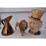 Beswick china, viz. a character jug 'Mr Micawber'  9"h; a model, a prowling lion  5.75"h; and a