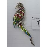 A silver plique-a-jour parrot pendant/brooch, set with marcasite  stamped 925