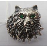 A Sterling silver cats' head brooch