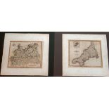 Two John Cary printed coloured county maps 'Cornwall' and 'Surrey'  8.5" x 10" in card mounts