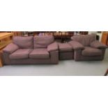 A modern suite, upholstered in cushioned, woven brown fabric with level arms and backs  comprising a