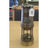 A late 19thC burnished steel and brass miner's lamp with a pendant hook  9.75"h