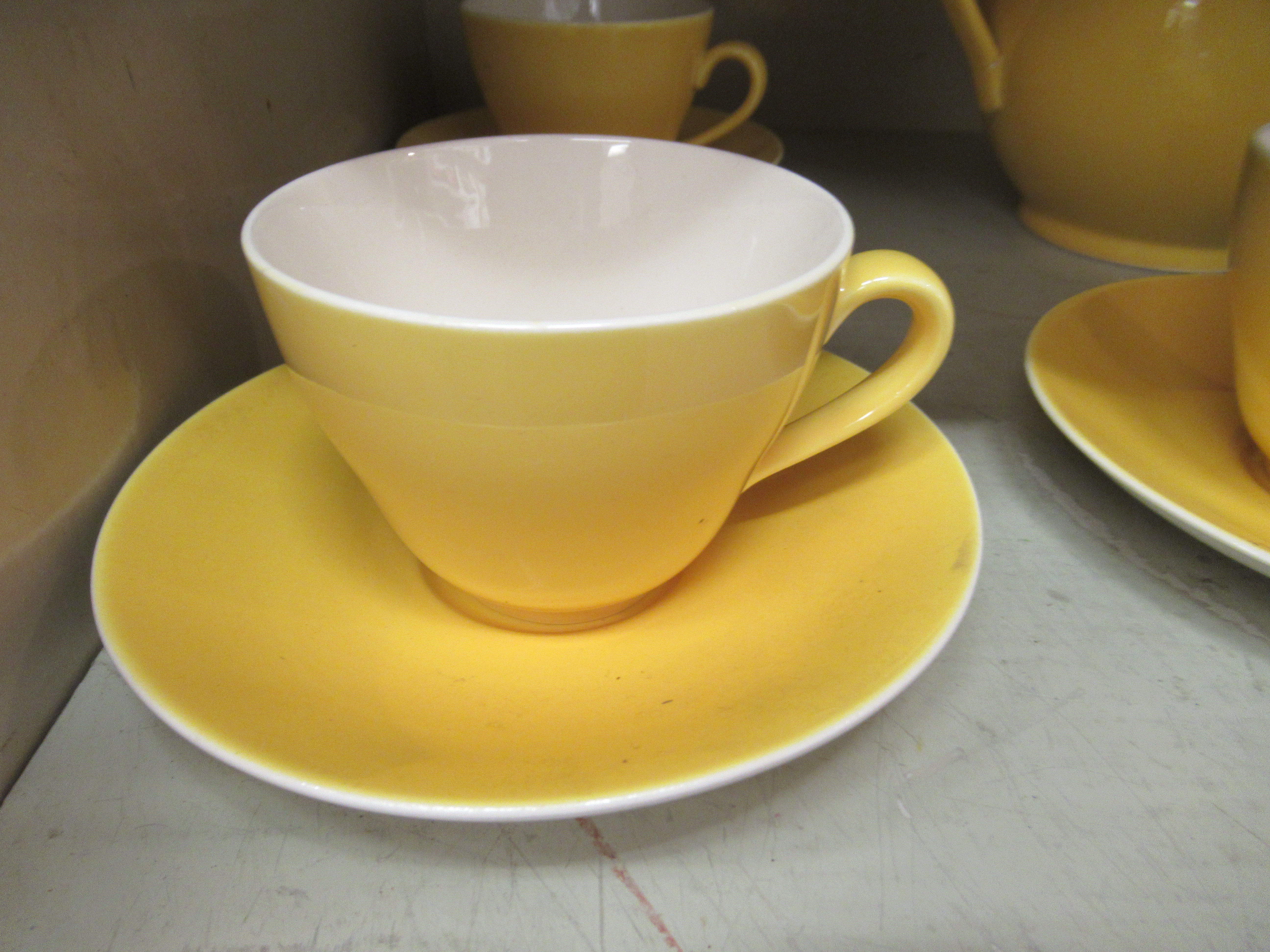 A Royal Copenhagen china Susanne pattern tea set comprising a teapot, five cups and six saucers - Image 2 of 3