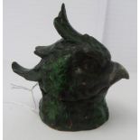 A painted cold cast bronze novelty inkwell, fashioned as a cockatoos' head