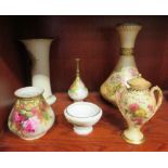 Six items of late Victorian/early 20thC Royal Worcester blush ivory glazed and other china vases: to