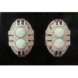 A pair of silver earrings, set with opals and cubic zirconia