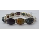 A silver and agate tablet link bracelet  stamped 925