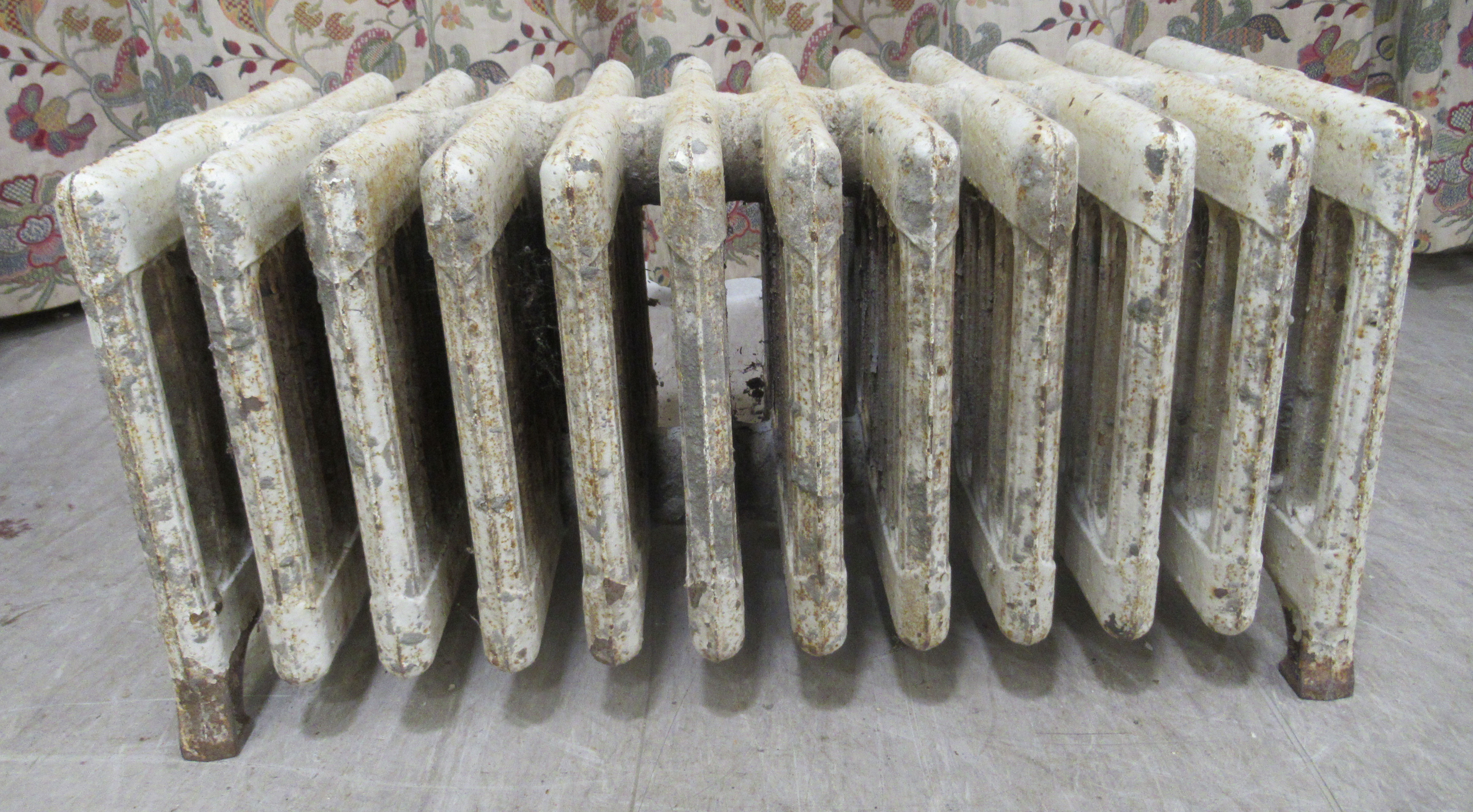 Two early 20thC painted iron, water filled radiators  31" & 13"h - Image 2 of 5