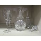 Glassware: to include two dissimilar decanters with stoppers