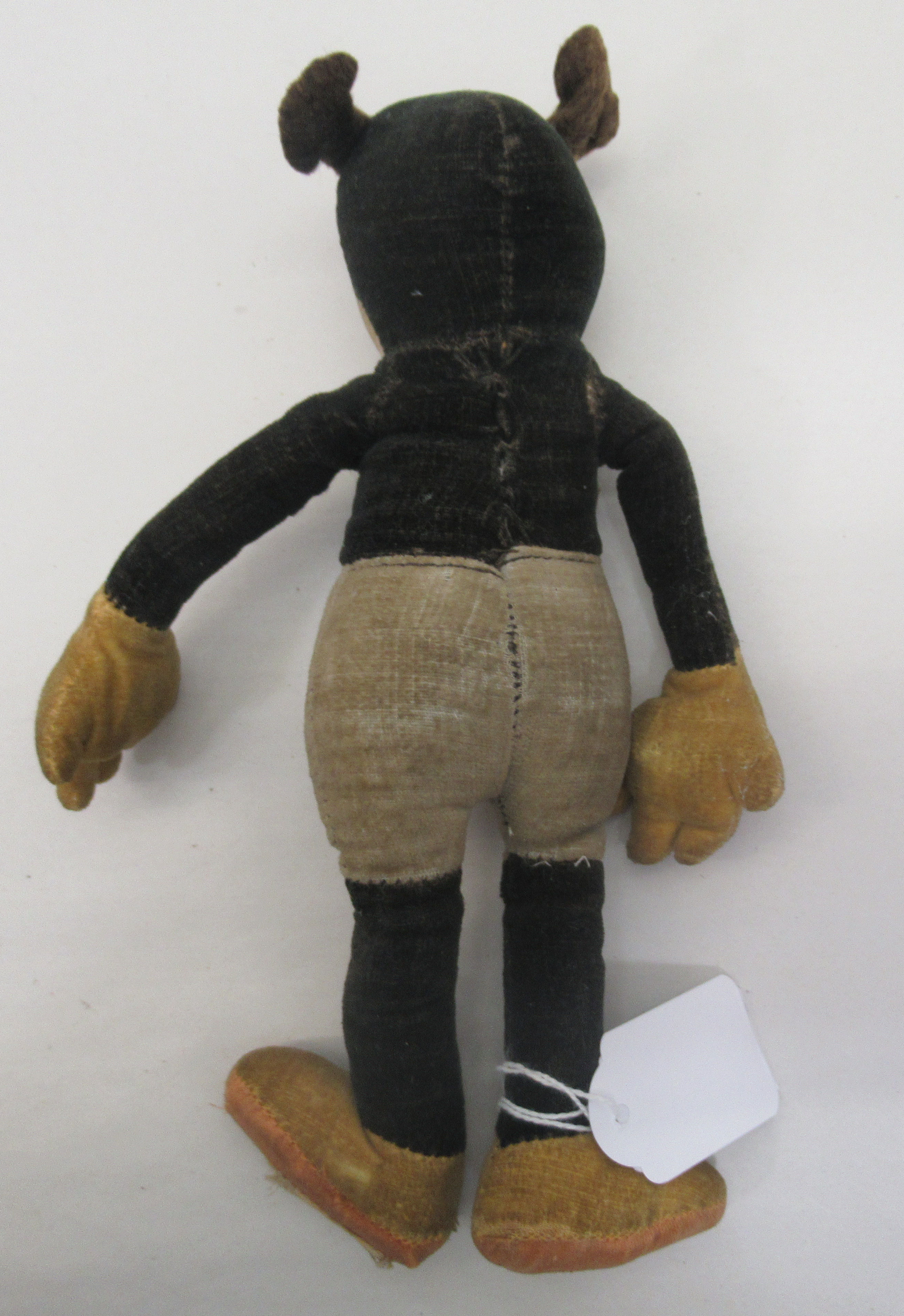 A circa 1930s stuffed, stitched, fabric toy 'Mickey Mouse' with mobile limbs  bears a label Deans - Image 2 of 4