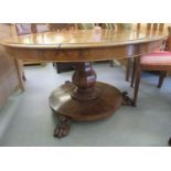 A mid 19thC mahogany pedestal centre table, raised on a bulbous column, splayed circular base and