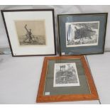 Three works by Chas Chaplin - 'The Scarecrow'  monochrome print  bears a pencil signature & title