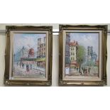Burnett - two Parisian street scenes  oil on canvas  bearing signatures  11" x 15"  framed