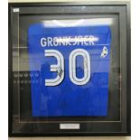 A Chelsea football shirt, reputed to have been worn by Jesper Gronkjaer on Tuesday 6 April 2004