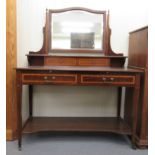 An Edwardian Maple & Co ebony inlaid crossbanded and string inlaid mahogany dressing table,