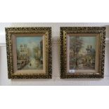 G Alexis - two Parisian street scenes  oil on canvas  bearing signatures  7.5" x 9.5"  framed