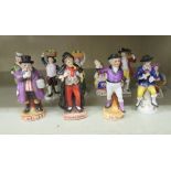 Ten similar 20thC Continental china figures: to include 'The Artful Dodger' and 'Mr Micawber'