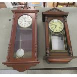 Two modern mahogany, glazed cased wall clocks with Roman dials  22" and 19"dia