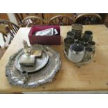 Silver plate and pewter tableware: to include a Georgian style salver  18"dia