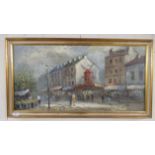 Burnett - a Parisian street scene  oil on canvas  bears a signature  32" x 16"  framed