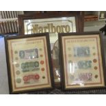 A branded printed promotional pub mirror 'Marlboro'  16" x 20"  framed; and two Queen Elizabeth II