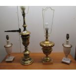 Four dissimilar table lamps: to include a hollowed brass example