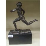 Amelia Hasting - a composition bronze effect sculpture 'Runner'  bears initials, on a block