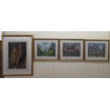 Three modern Parisian street scenes  coloured prints  bearing pencil titles  10" x 14"  framed;