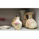 Royal Worcester porcelain: to include a vase, decorated with roses, on a blush ivory ground  7"h