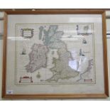 A reproduction print of an early 17thC Willem and Johan Blaeu coloured map 'Magnae Britanniae et