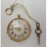 An lady's Edwardian 18ct gold cased fob watch, faced by an ornate Roman dial